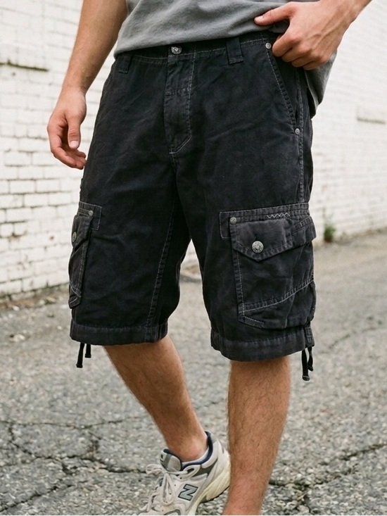 Affliction Other - Y2K AFFLICTION Cargo Shorts Mens 36 Black Premium Pockets Skater Grunge Goth